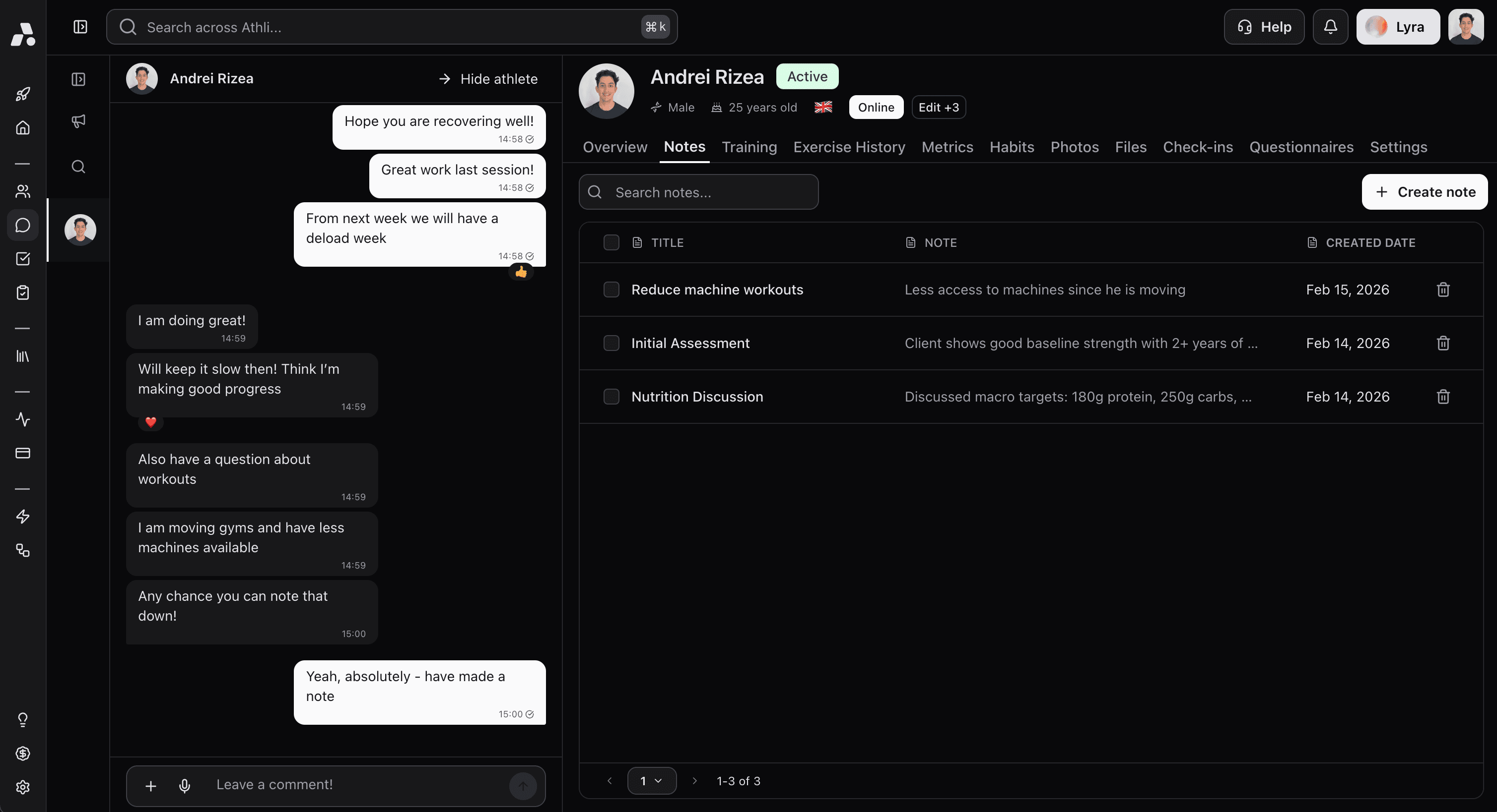 Athli Inbox — Message clients with their full profile in view