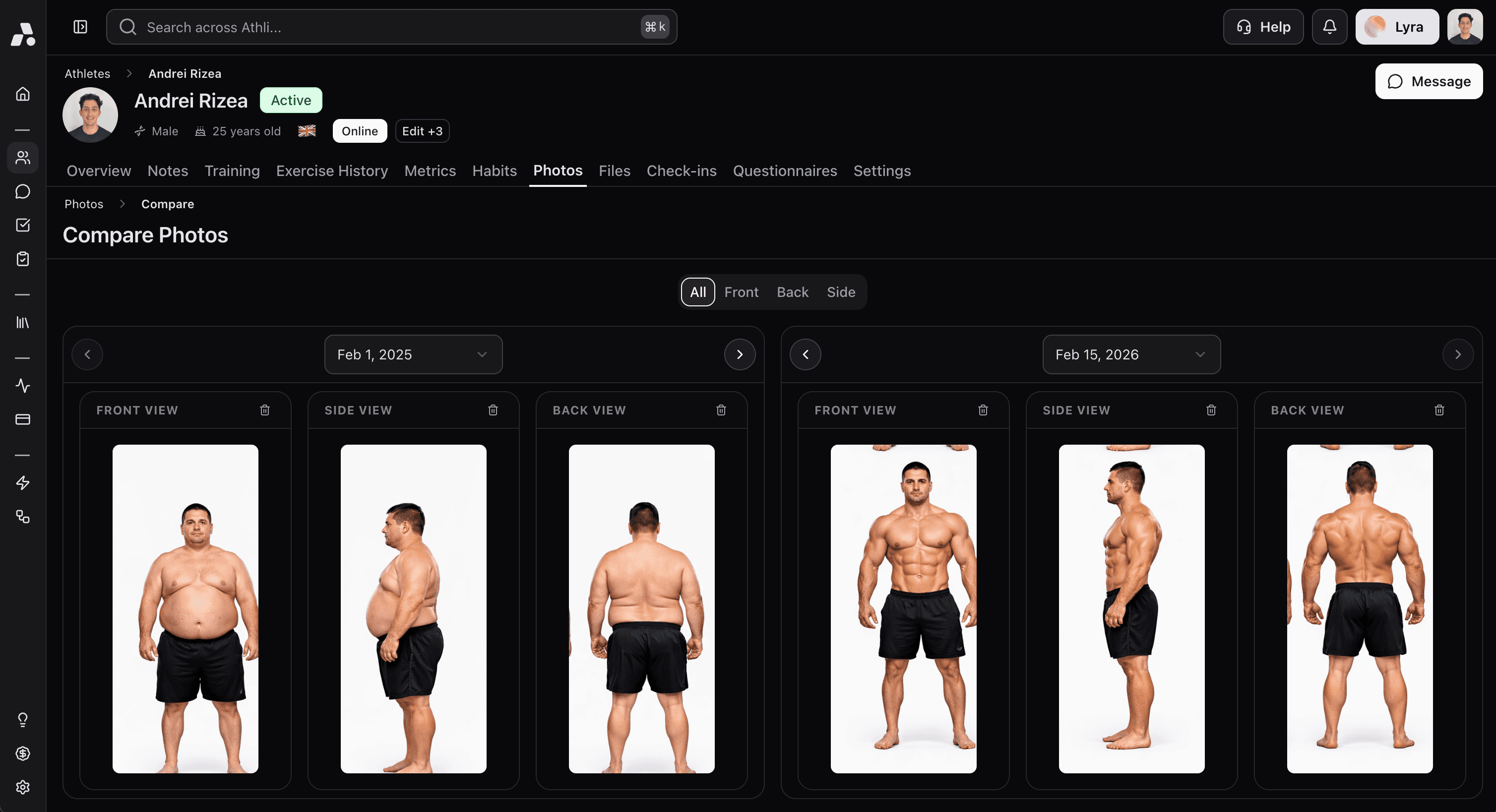 Athli Progress Photos — Visual progress your clients can see and feel